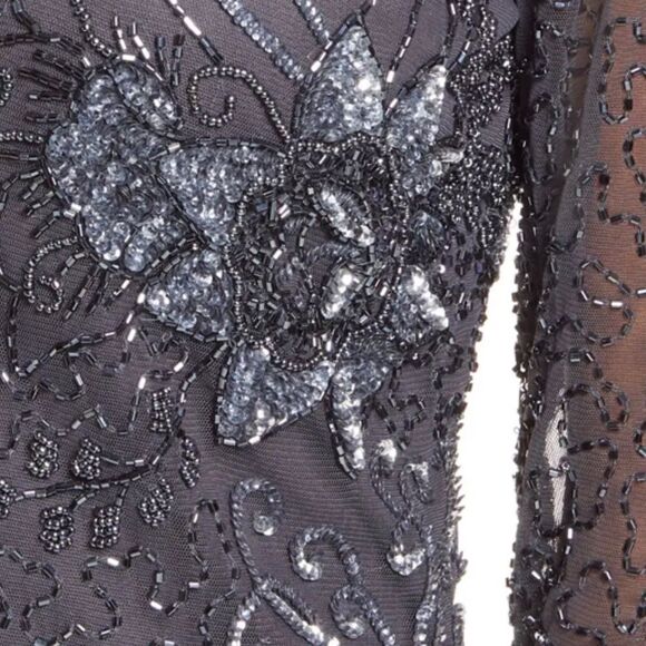 PISARRO Nights Beaded V-Neck Cocktail Dress in Size 4,Slate Charcoal Grey NWT - Picture 5 of 17